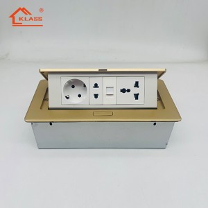 Gold color Aluminum panel Factory customized embedded table tabletop pop up socket with Schuko/EU power outlet