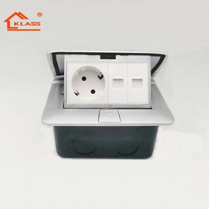 Sliver color aluminum electric floor socket With 1EU+2 CAT6 socket