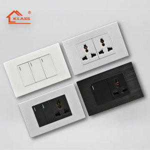 KLASS 13a 250v US Standard 2 Gang 2 Way Light Switch Socket Push Button Power Electrical Wall Double Sockets And Switches