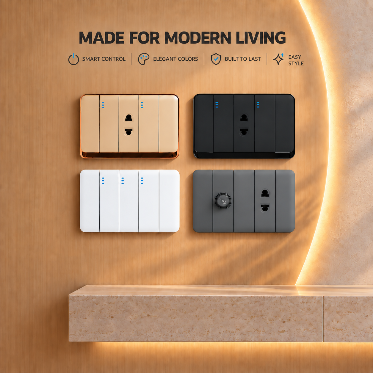 CE Approved KD10 Skin Feel Wall Switch Ultra Slim Piano Key Switch with Interchangeable Modular Functions
