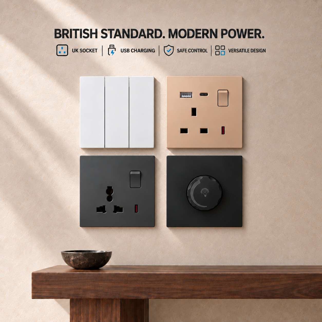 UK Standard Super Slim Wall Switch 1/2/3/4 Gang for Home