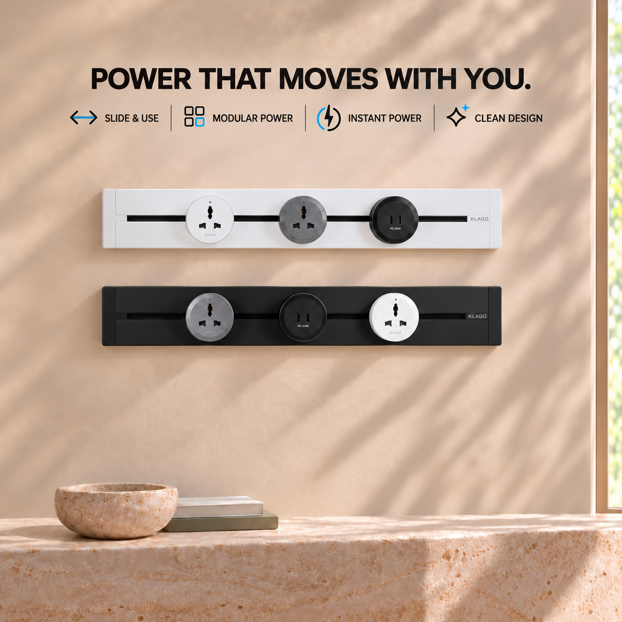 Detachable & Movable Wall Power Track Socket with USB & Type-C
