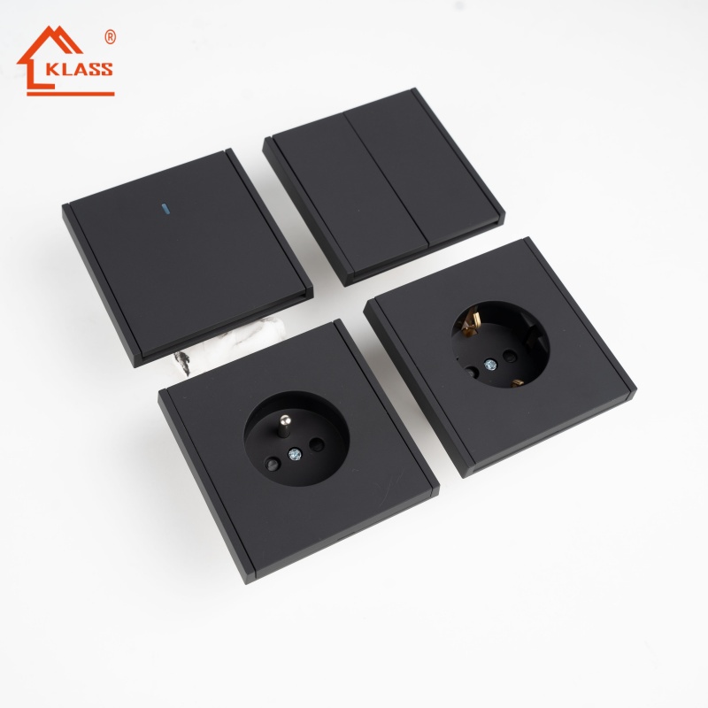 250v Luxury Square Wall Mounted Light Switches Stainless Steel Frame Matte Black 172 Double 16A French European Socket Home