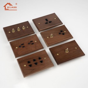 Vintage Walnut Wood Light Switch with Solid Brass Toggle Luxury Decorative Wall Switch Socket for LATAM