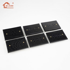 Premium Natural Walnut Wood Electrical Outlet and Brass Toggle Switch Socket for High-end Interior Design