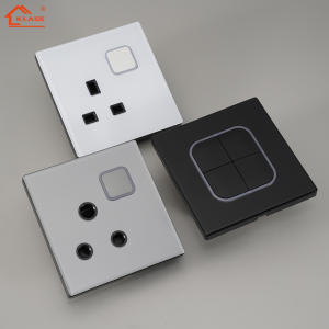 Wholesale 15A UK Standard Multifunctional Acrylic Panel Socket Switch 3-PIN Neon Electric Power Socket Glass Material Max 220V