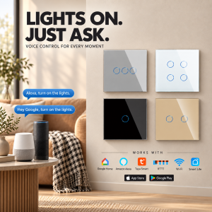 Factory price UK/EU standard 86 type Glass Panel switch with Tuya Wifi Zigbee smart switch for home wall touch light switch