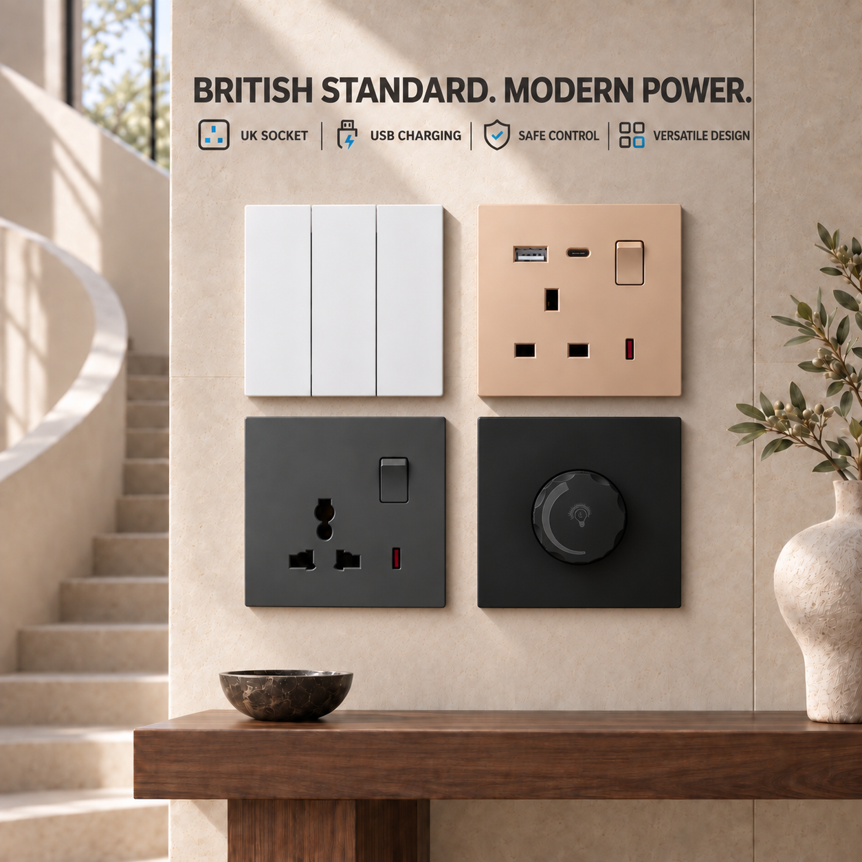 UK Standard Super Slim Wall Switch 1/2/3/4 Gang for Home