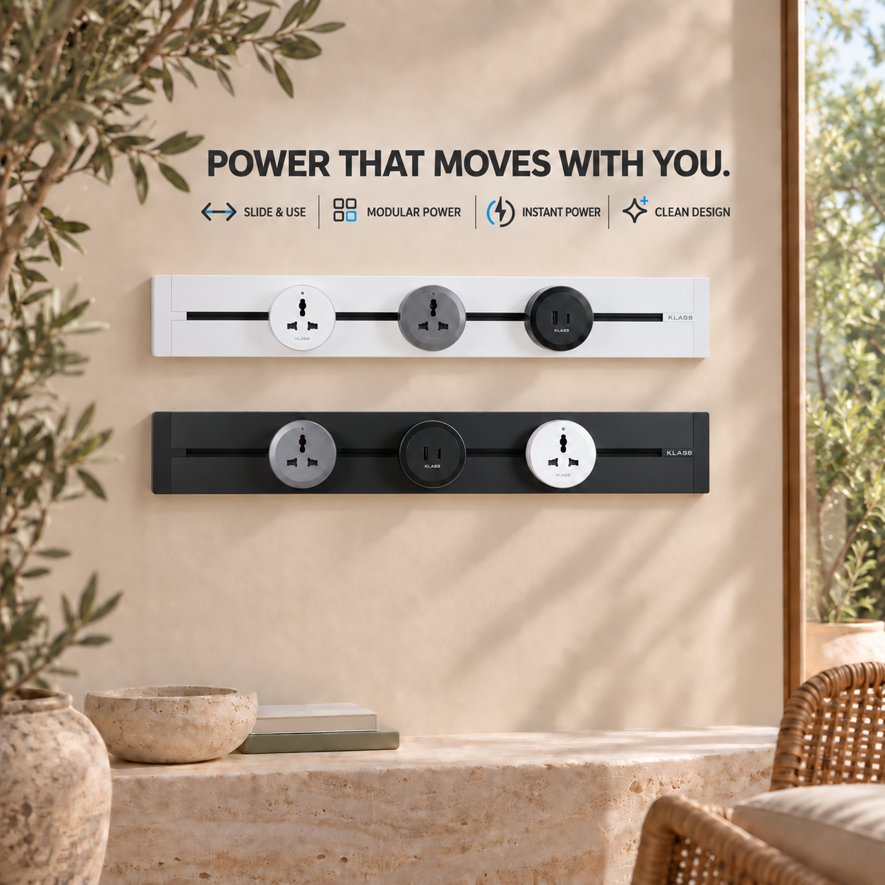 Detachable & Movable Wall Power Track Socket with USB & Type-C