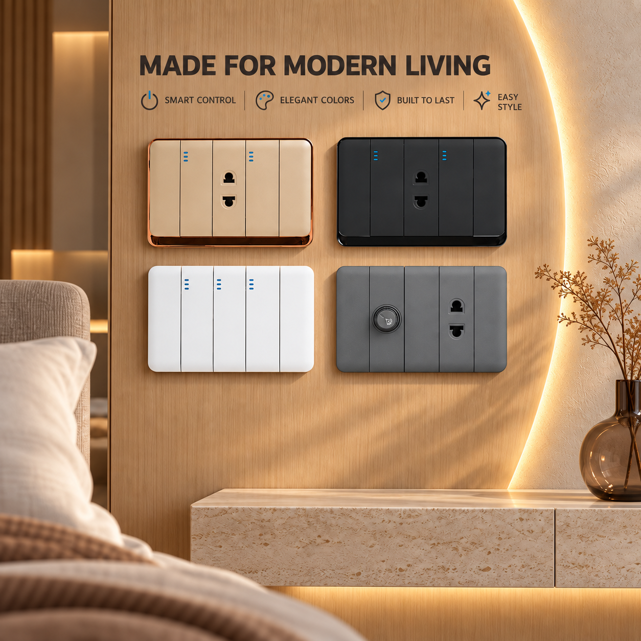 CE Approved KD10 Skin Feel Wall Switch Ultra Slim Piano Key Switch with Interchangeable Modular Functions